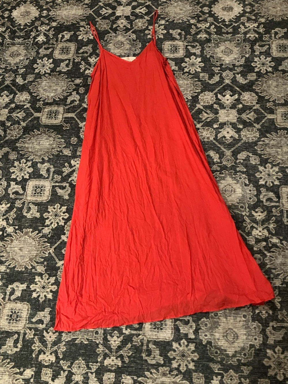 THE GREAT. Tomato-Red Slip Dress with Thin Adjustable Straps